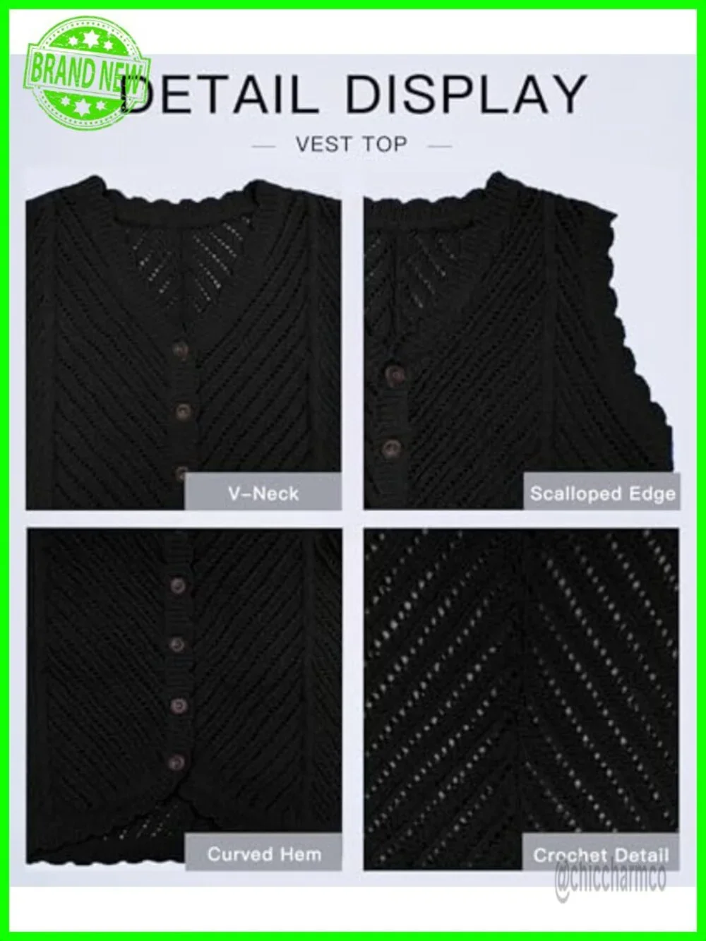 Sleeveless Crochet Sweater Vest Button Up Knit Vest Summer Vacation Top